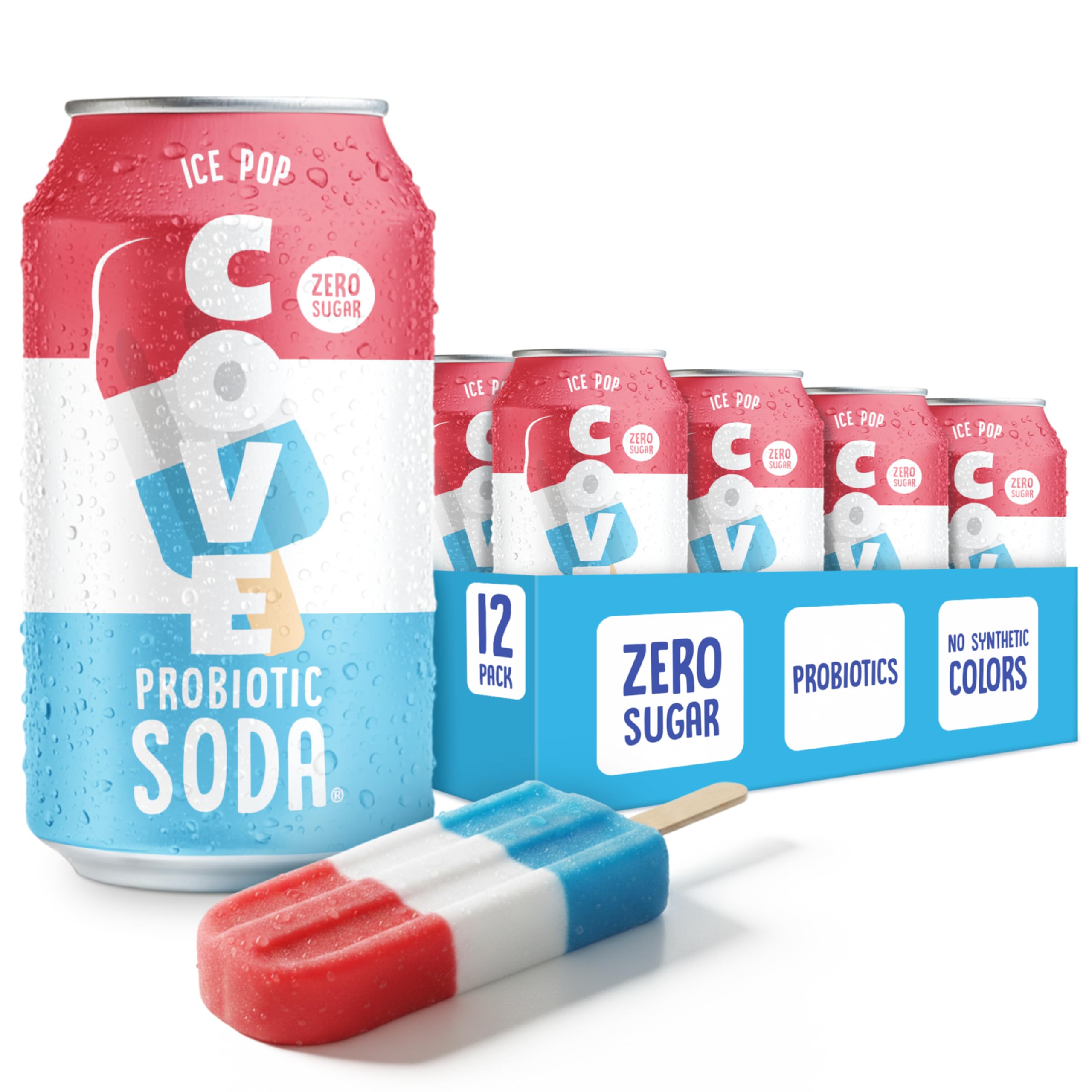 Cove Probiotic Soda Ice Pop can with refreshing flavor and vitamin C