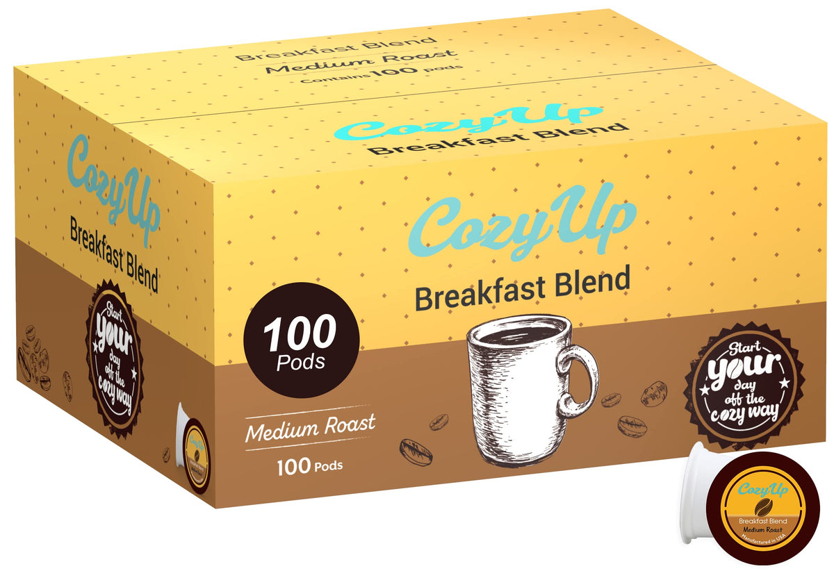 Cozy Up 100-count breakfast blend pods packaging for easy stocking.