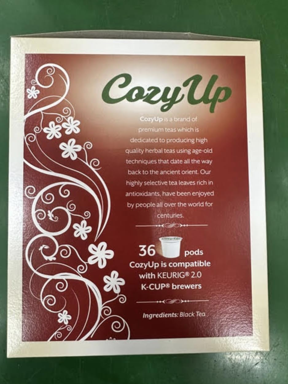 Cozy Up Black Tea K-Cup Pod in cup, hot or cold versatility.