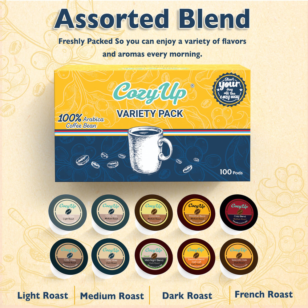 Cozy Up coffee pods compatible with Keurig for quick single-serve brews.