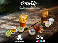 Cozy Up matcha K-Cup brew closeup shows vibrant color and creamy notes