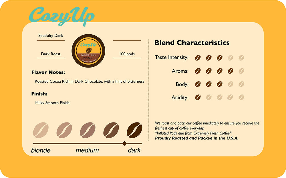 Cozy Up no artificial ingredients label indicating clean coffee quality.
