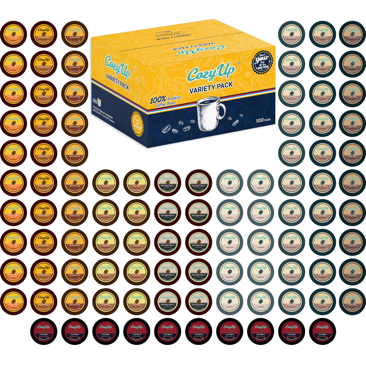 Cozy Up Variety Coffee Pods with 10 flavors for versatile morning routines.