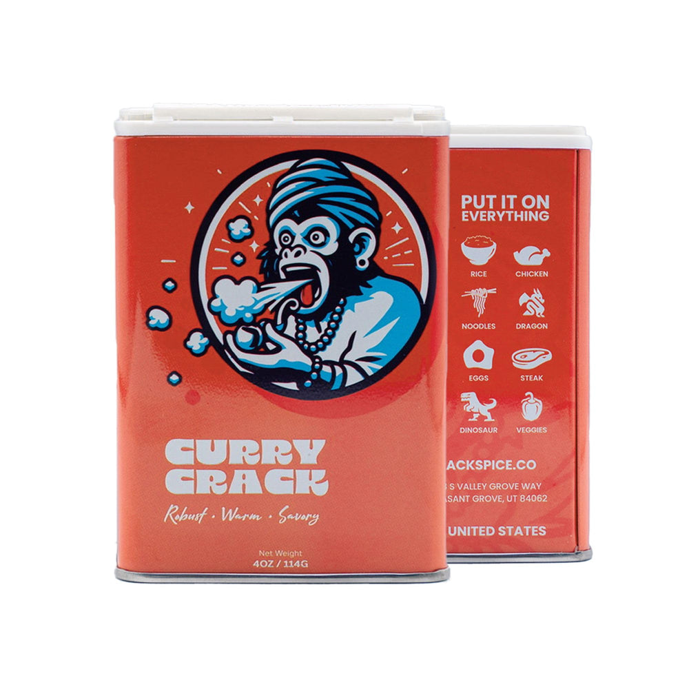 Crack Spice curry bottle front with golden seasoning for bold cooking