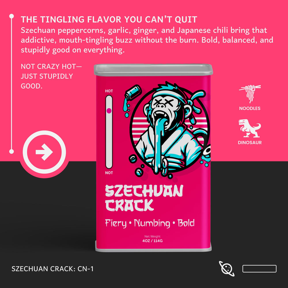 Crack Spice jar label showcasing versatile Mala seasoning