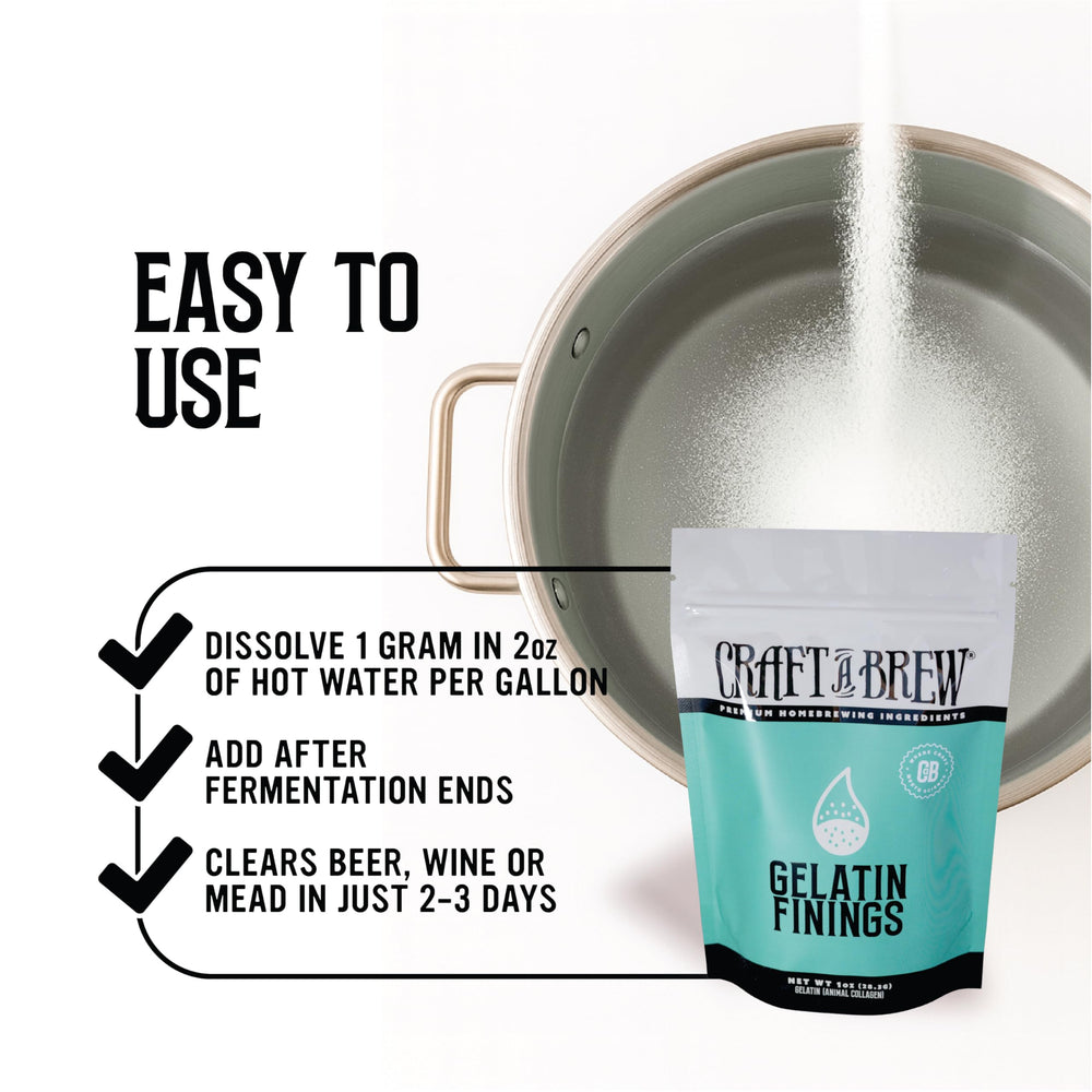 Craft A Brew Gelatin Finings aiding bottle and keg clarity before serving.
