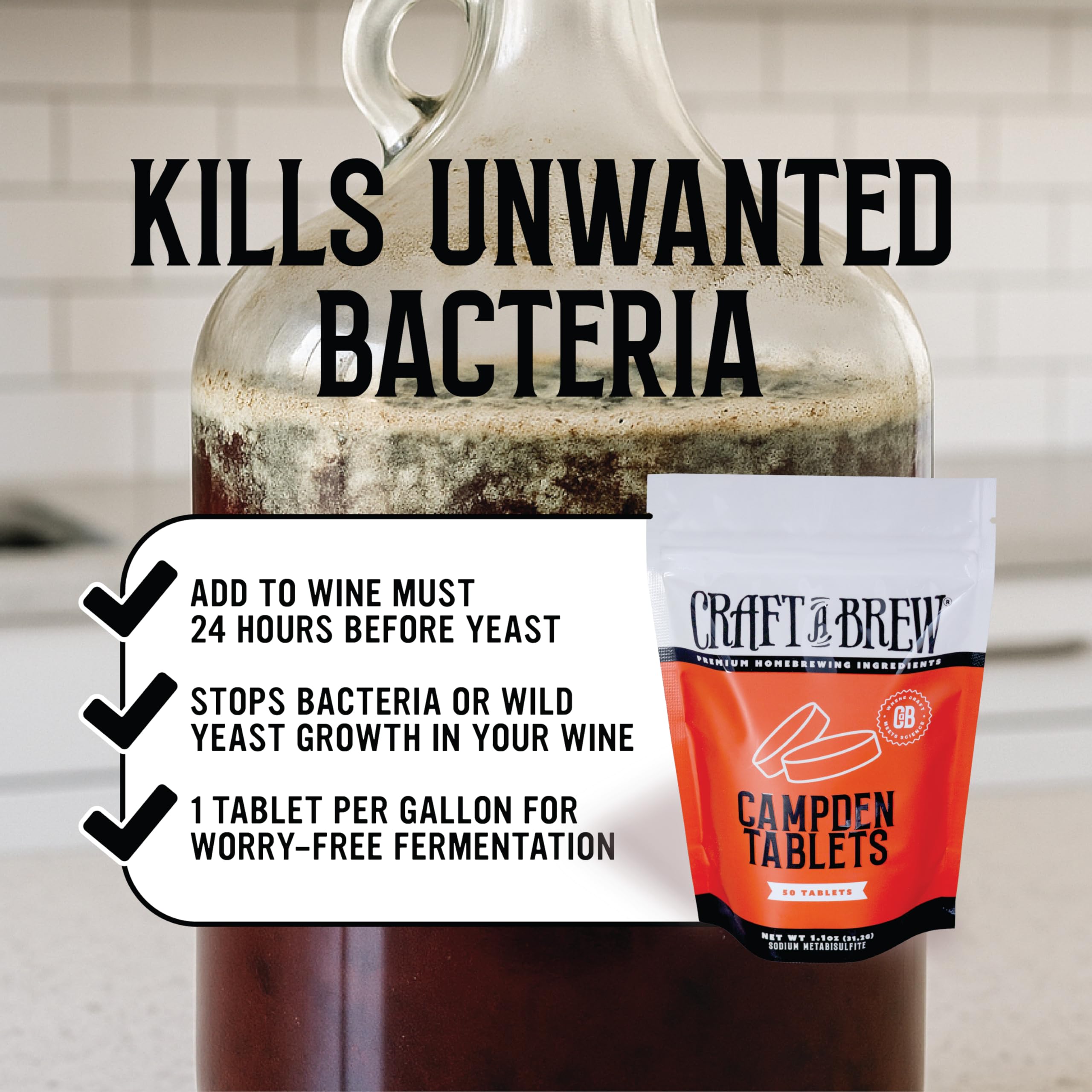 Craft A Brew potassium metabisulfite aids bottling-day stabilization.
