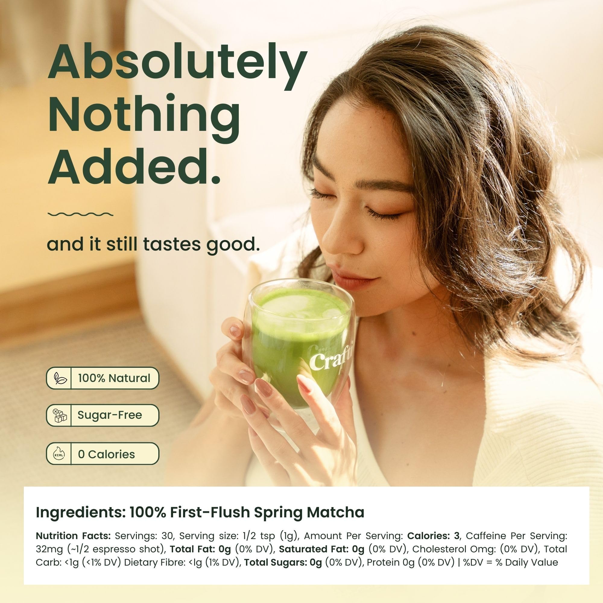 Crafti Signature ceremonial matcha in use scene suggests mindful tea moments.