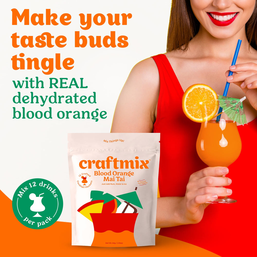 Craftmix Blood Orange Mai Tai glass with garnish shows a light, low-calorie option.