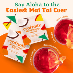 Craftmix Blood Orange Mai Tai packet on a kitchen counter highlights natural ingredients.