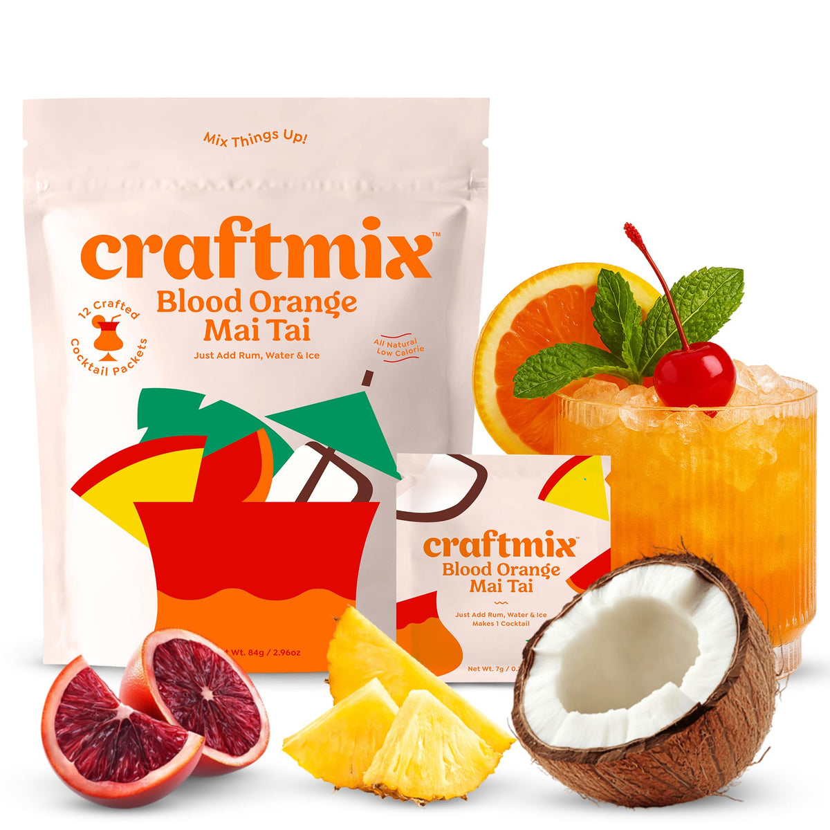 Craftmix Blood Orange Mai Tai packet ready to mix for a tropical cocktail.
