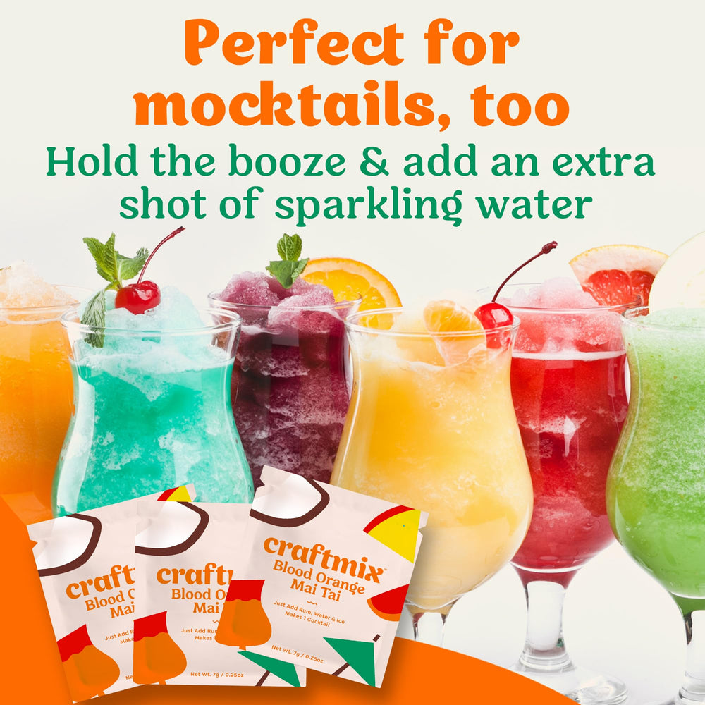 Craftmix Blood Orange Mai Tai pour into glass demonstrates quick tropical refreshment.