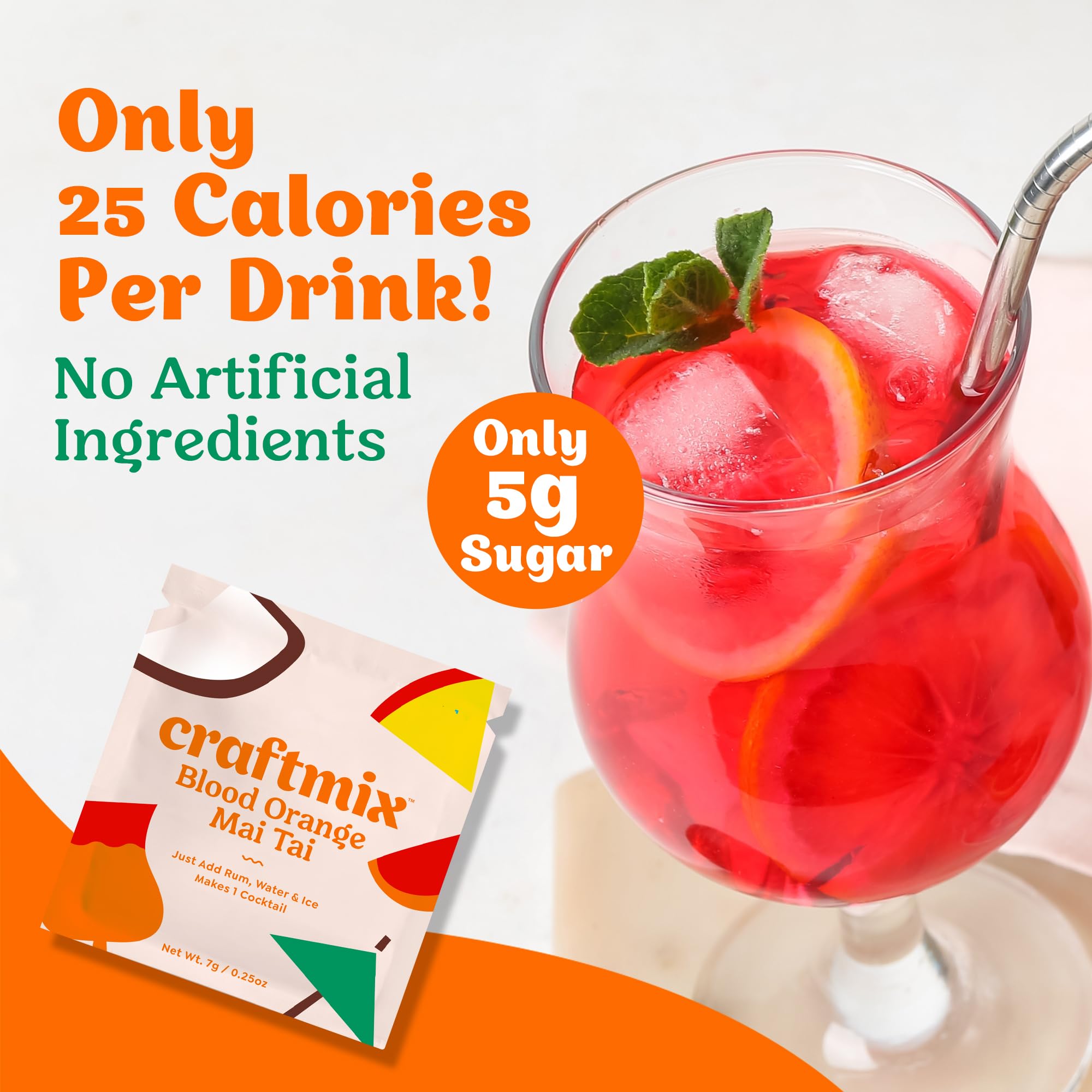 Craftmix Blood Orange Mai Tai spoon beside citrus slices suggests fresh flavor realization.