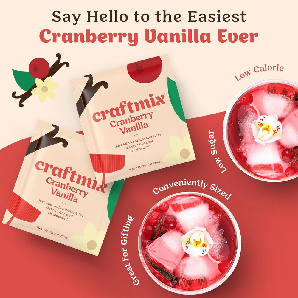 CraftMix Cranberry Vanilla served with sparkling water for a refreshing twist