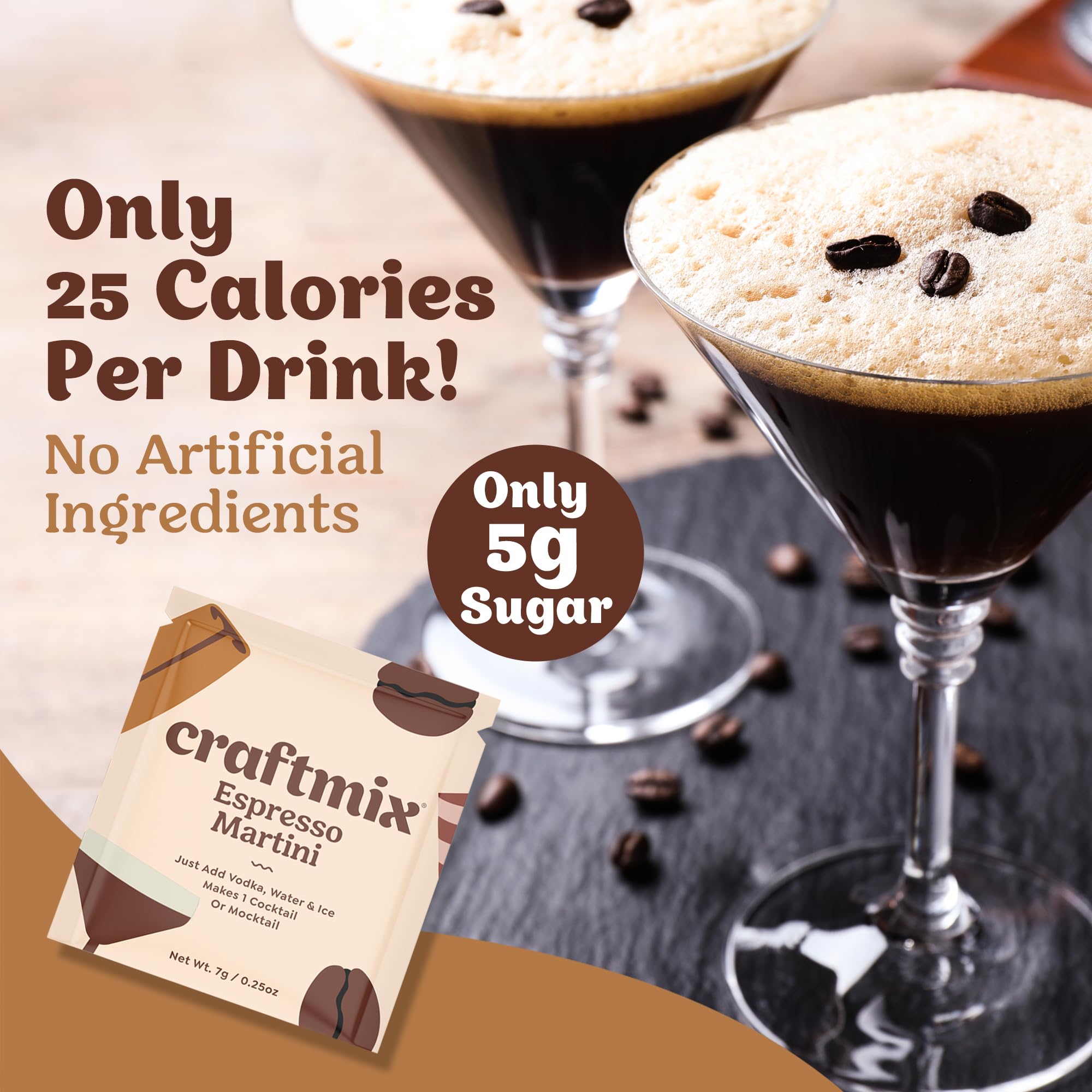 Craftmix Espresso Martini in a glass, ready for sipping.