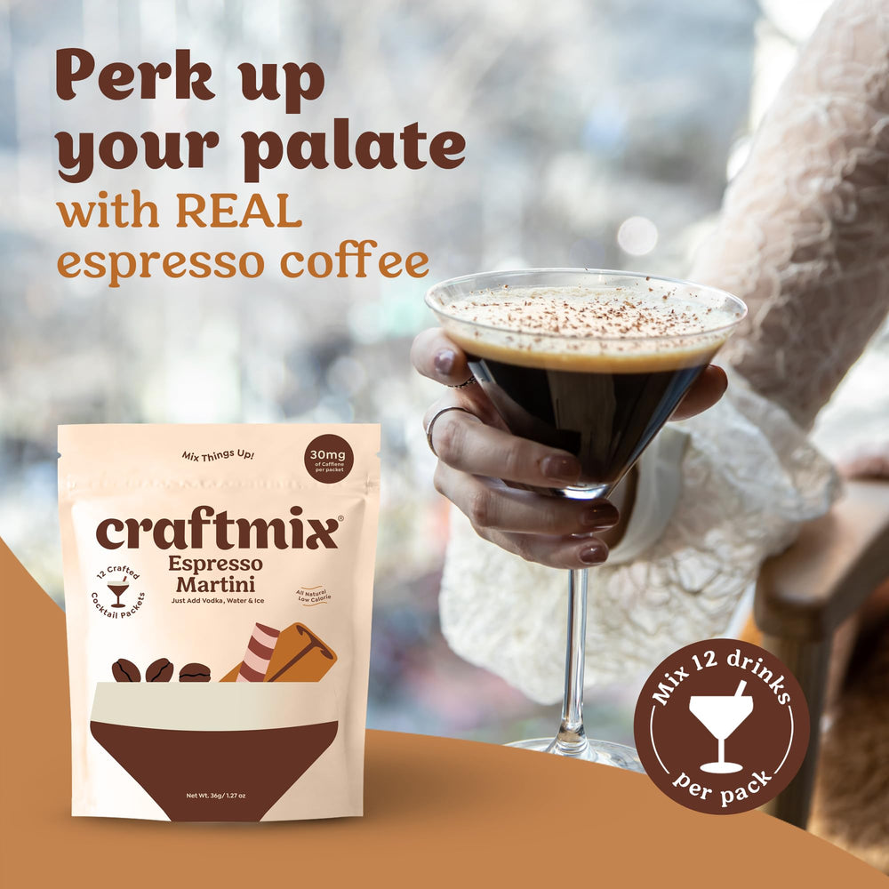 Craftmix Espresso Martini on-the-go pack for beach or travel.