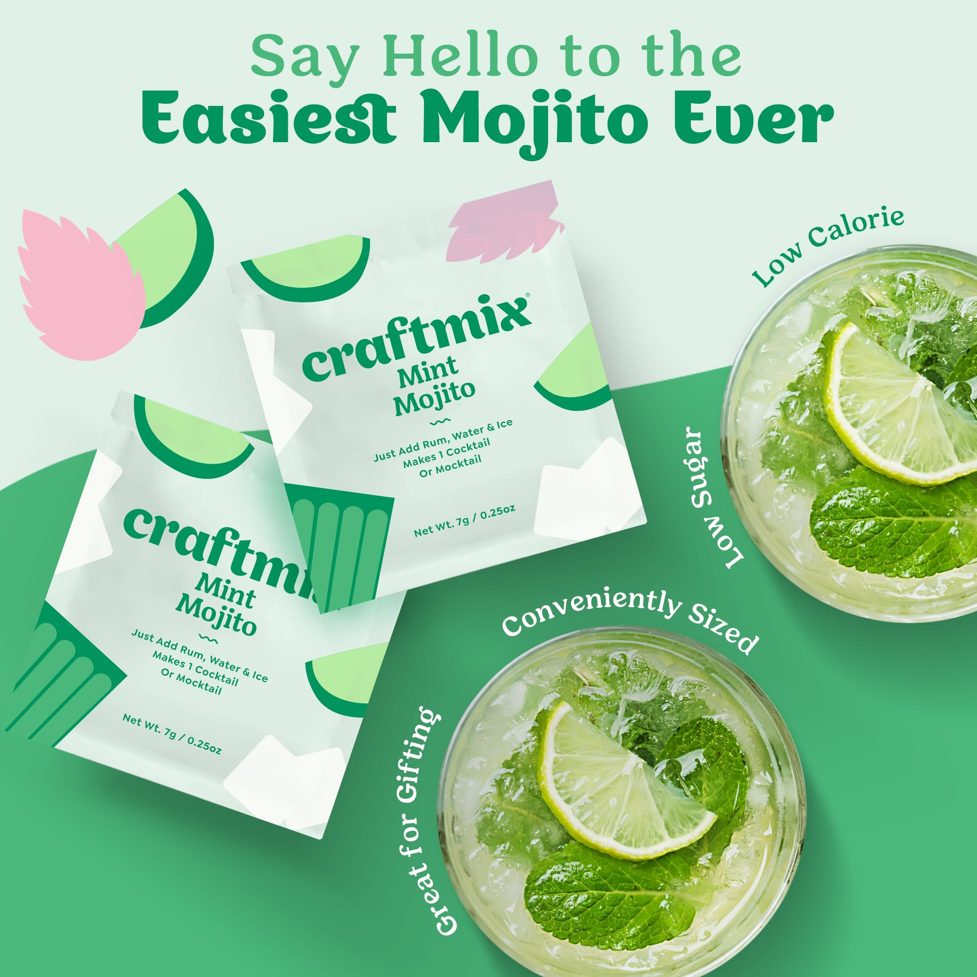 Pouring Craftmix Mint Mojito into water for a refreshing drink
