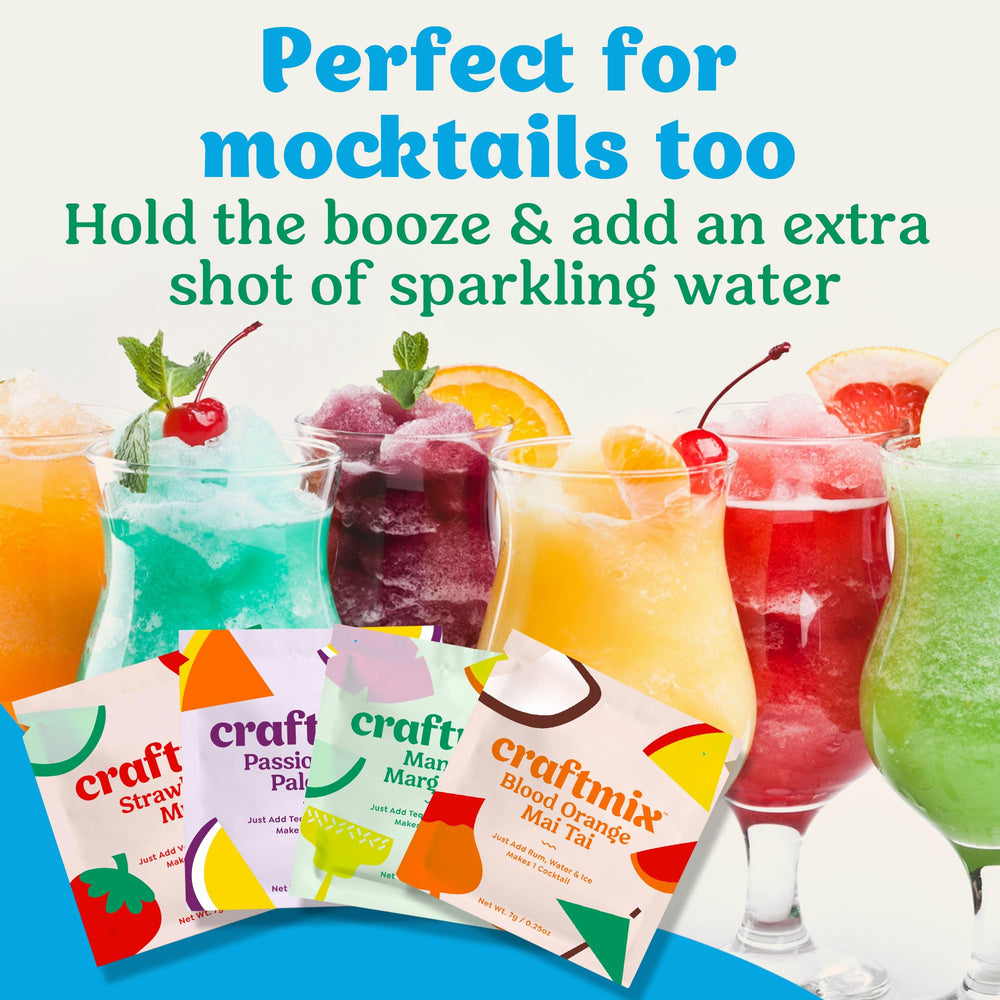 Home bartender moment with glass, ice, and Craftmix kit.