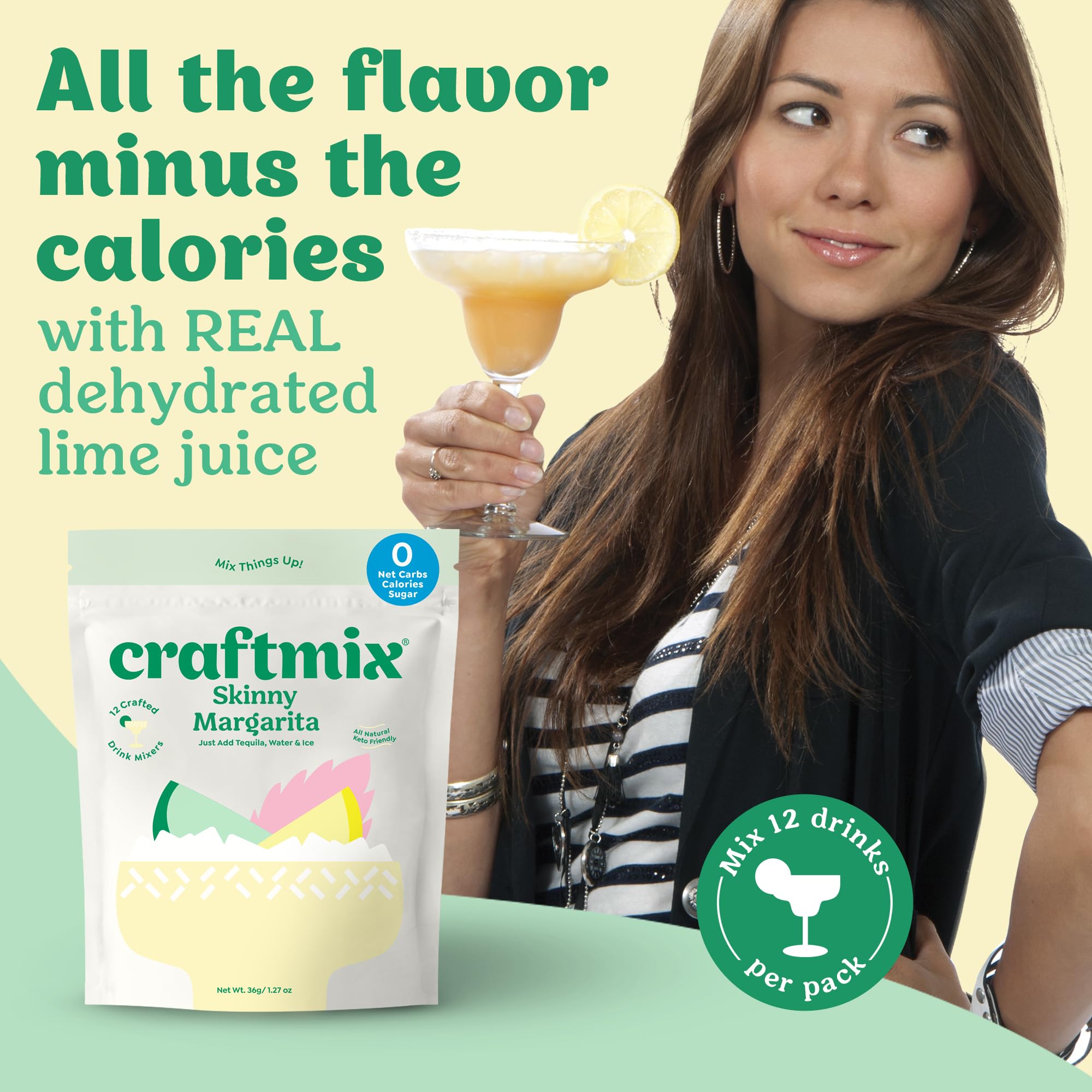 CraftMix Skinny Margarita packet beside a stirred glass ready to enjoy