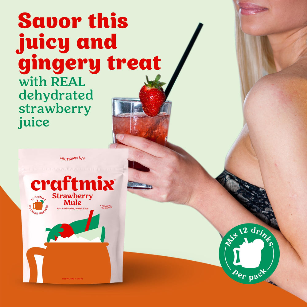 Craftmix Strawberry Mule ingredients highlight real fruit and natural components.