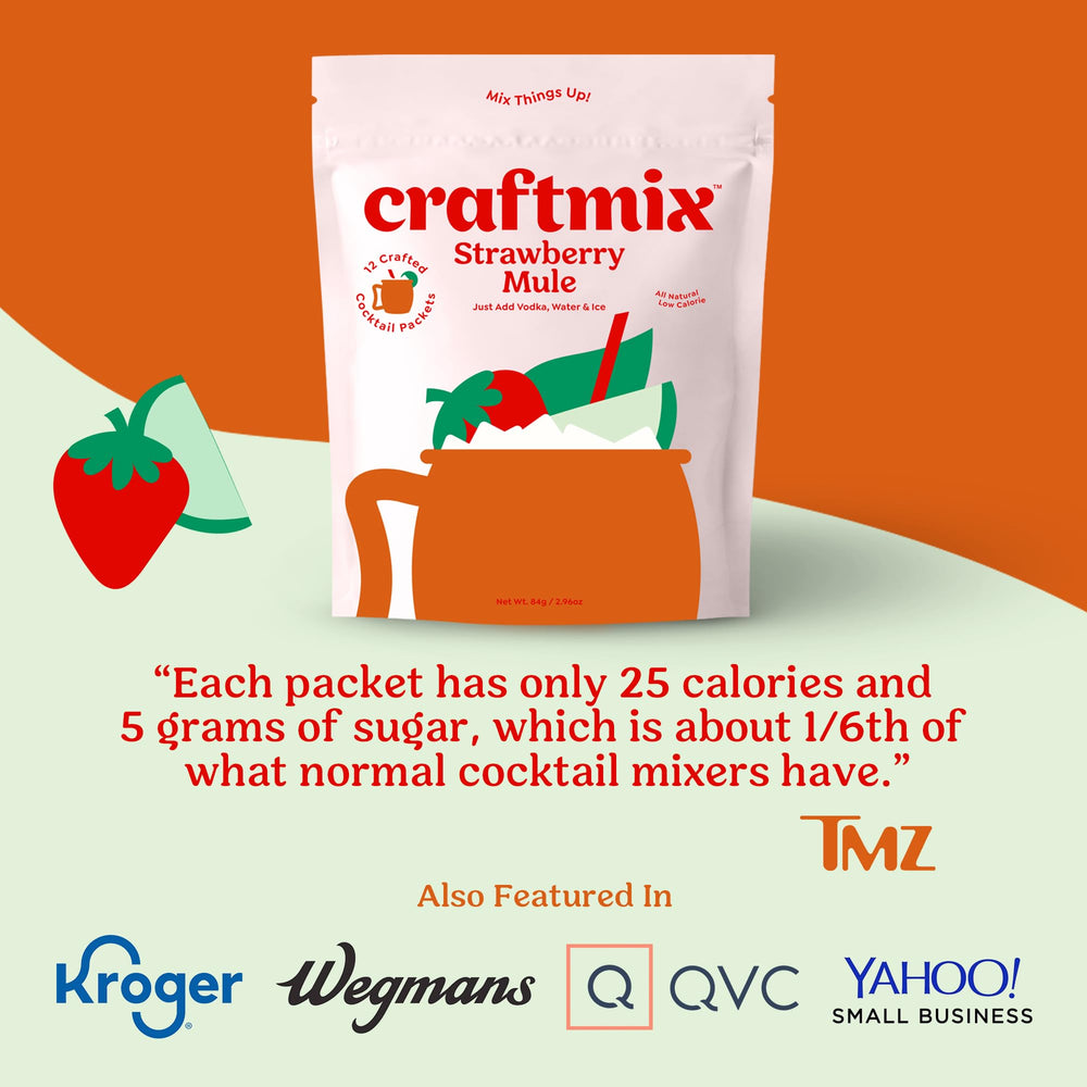 Craftmix Strawberry Mule vegan non-GMO label highlights dietary inclusivity.