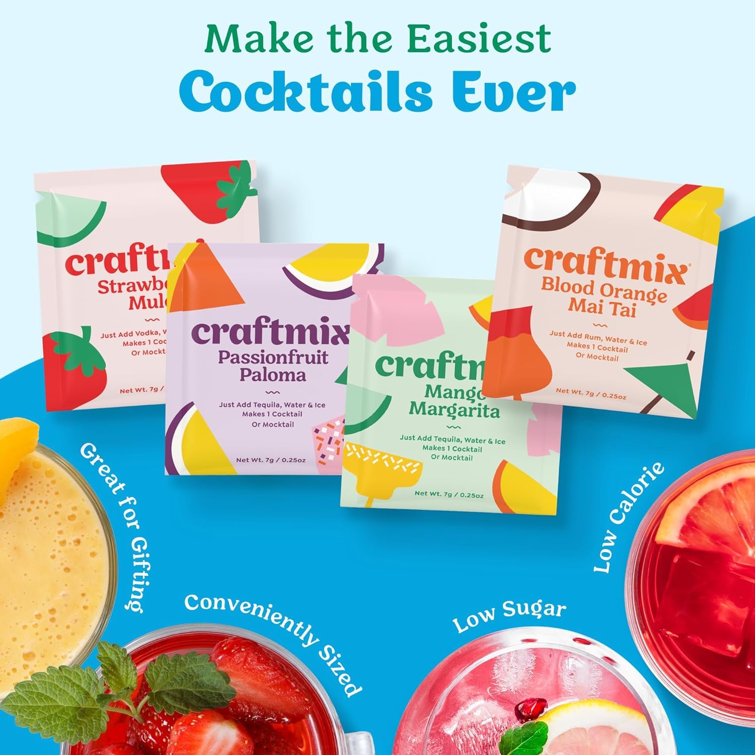 Craftmix Strawberry Mule packet close-up, bursting with real fruit flavor.