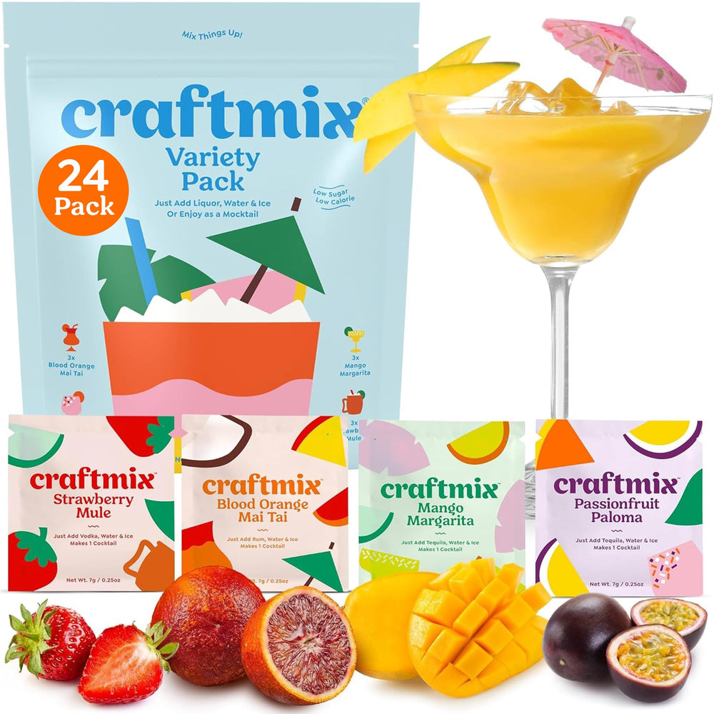 Craftmix variety-pack four-flavors display, perfect for quick, low-calorie cocktails at home.