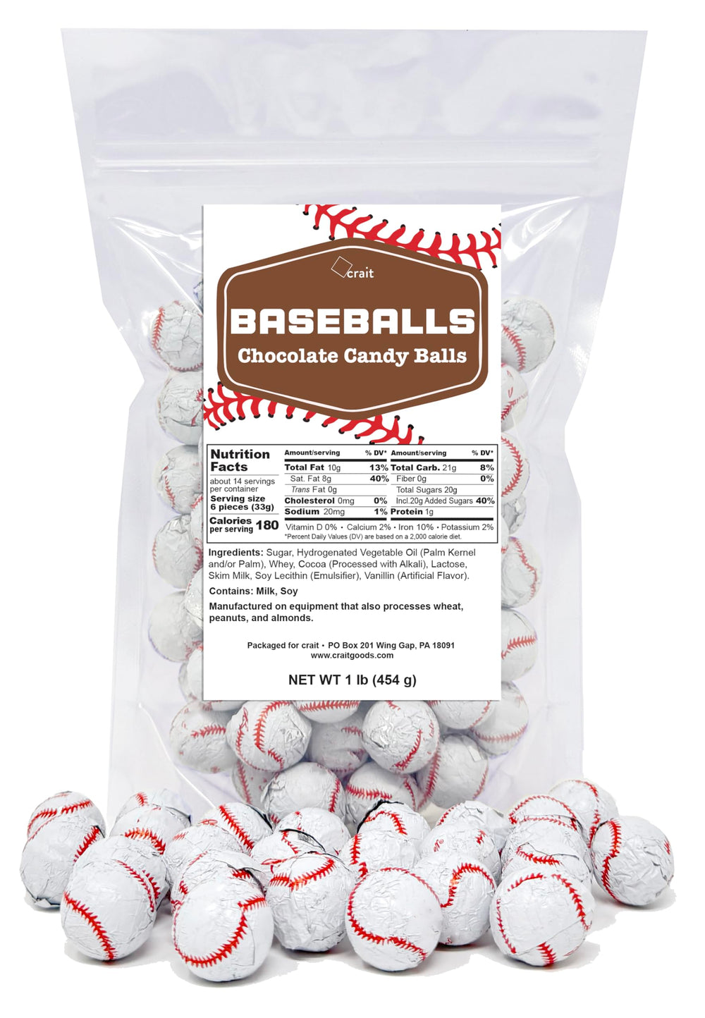 Crait Baseball Chocolates in a 1 lb bag for team events.