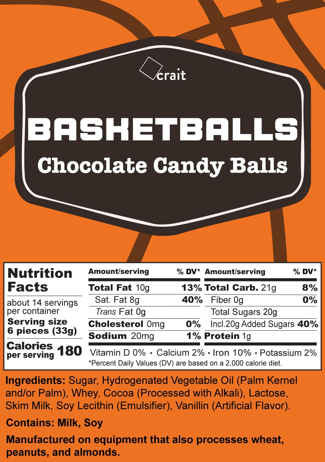 Crait basketball chocolates wrapped with basketball print, ideal for gifting