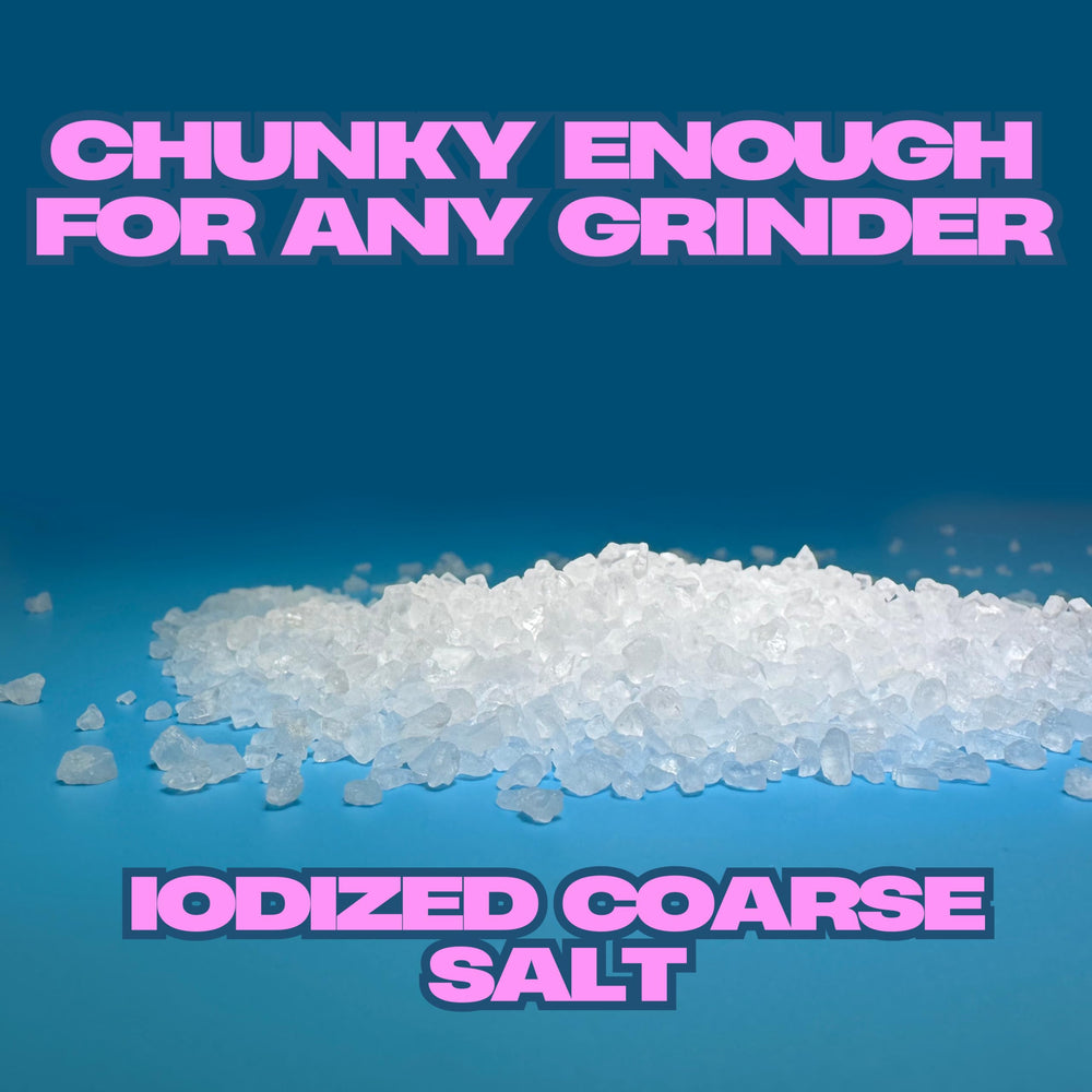 Crait coarse iodized salt crystal close-up highlights chunky texture.