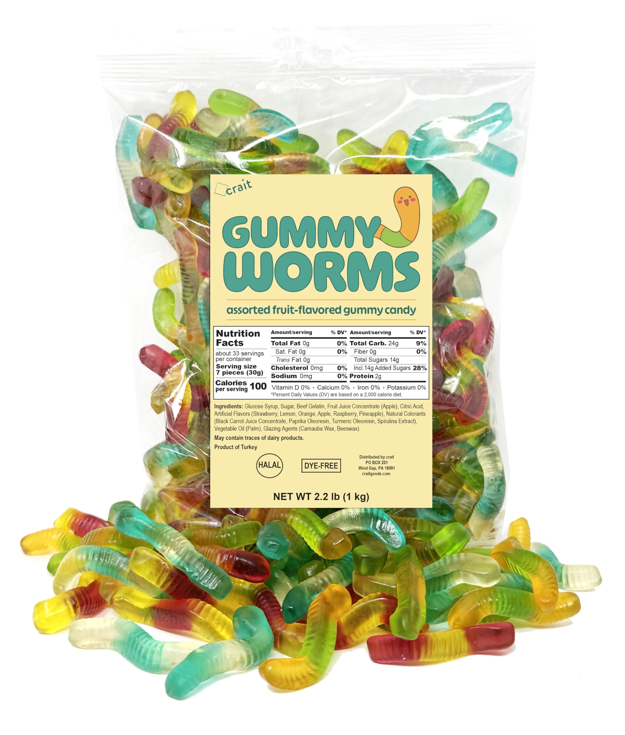 Crait Gummy Worms bulk bag, ideal for parties and treat jars