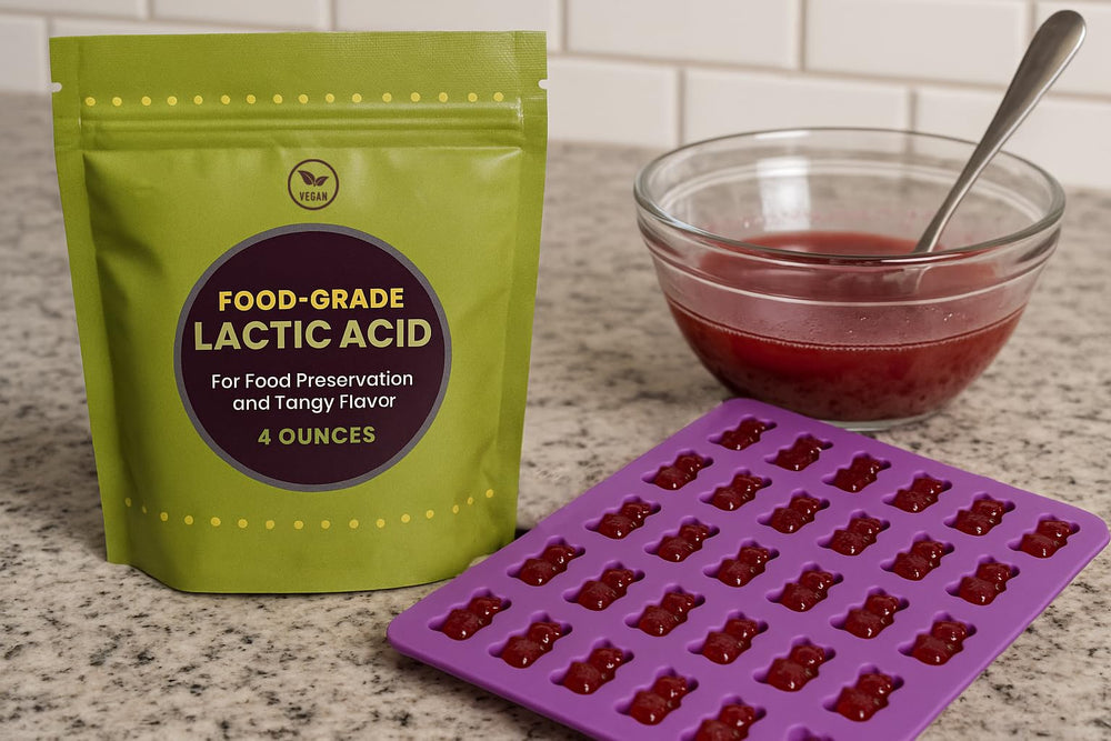 Crait lactic acid powder used in vegan cheese creation for tangy results.