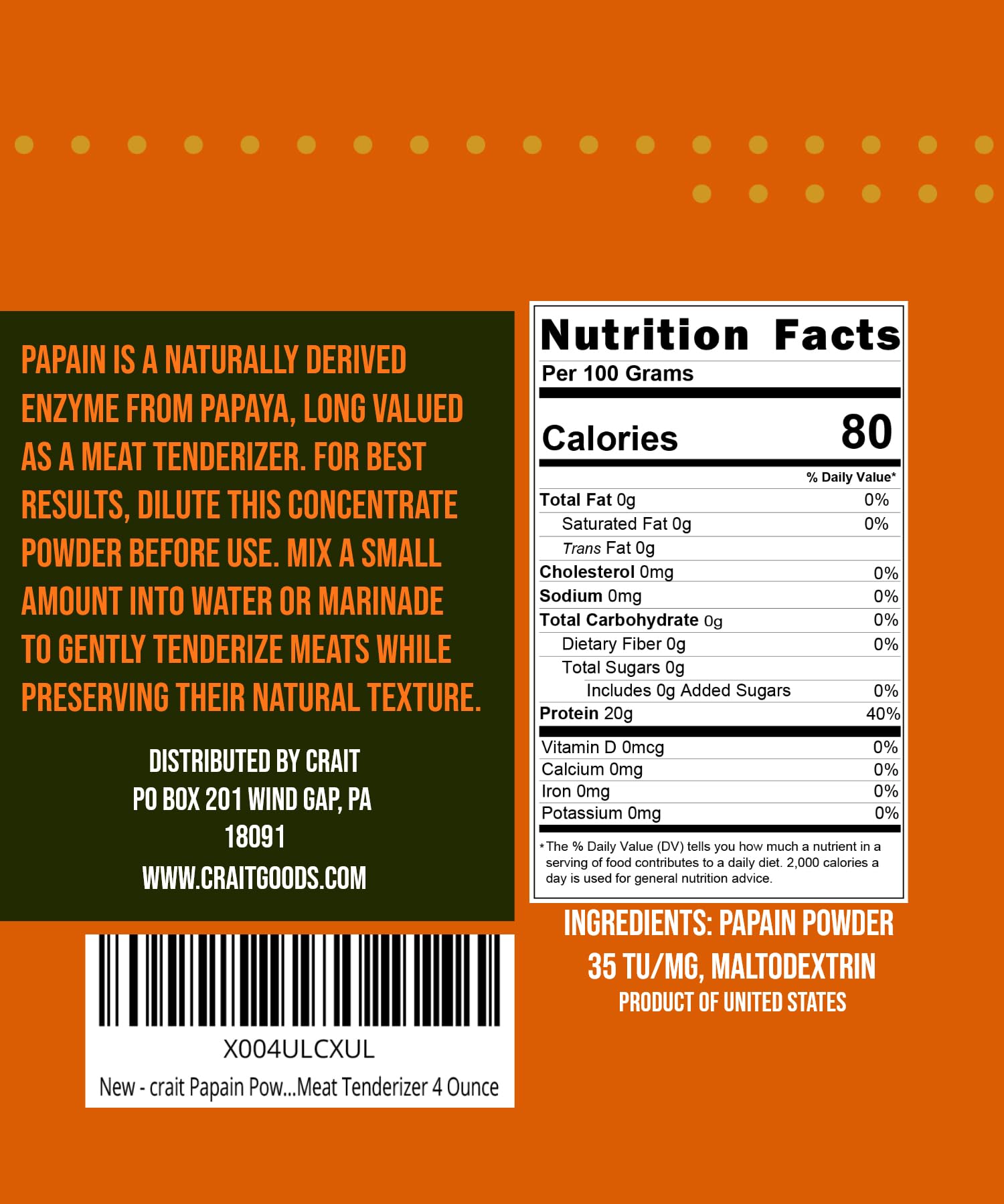 Crait Papain Powder dissolving easily in water for marinades