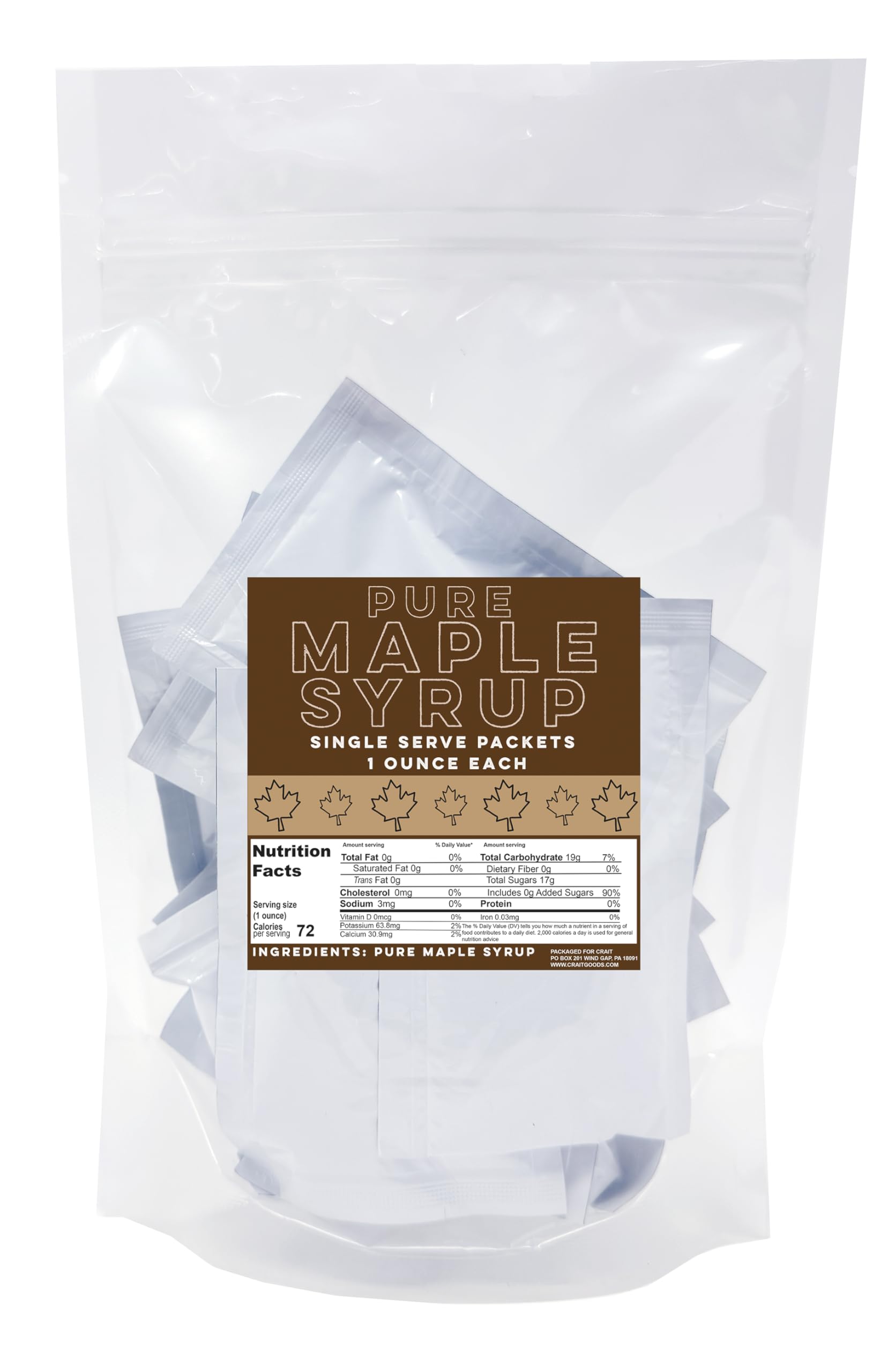 Crait 12-count pure maple syrup packets for quick breakfasts.