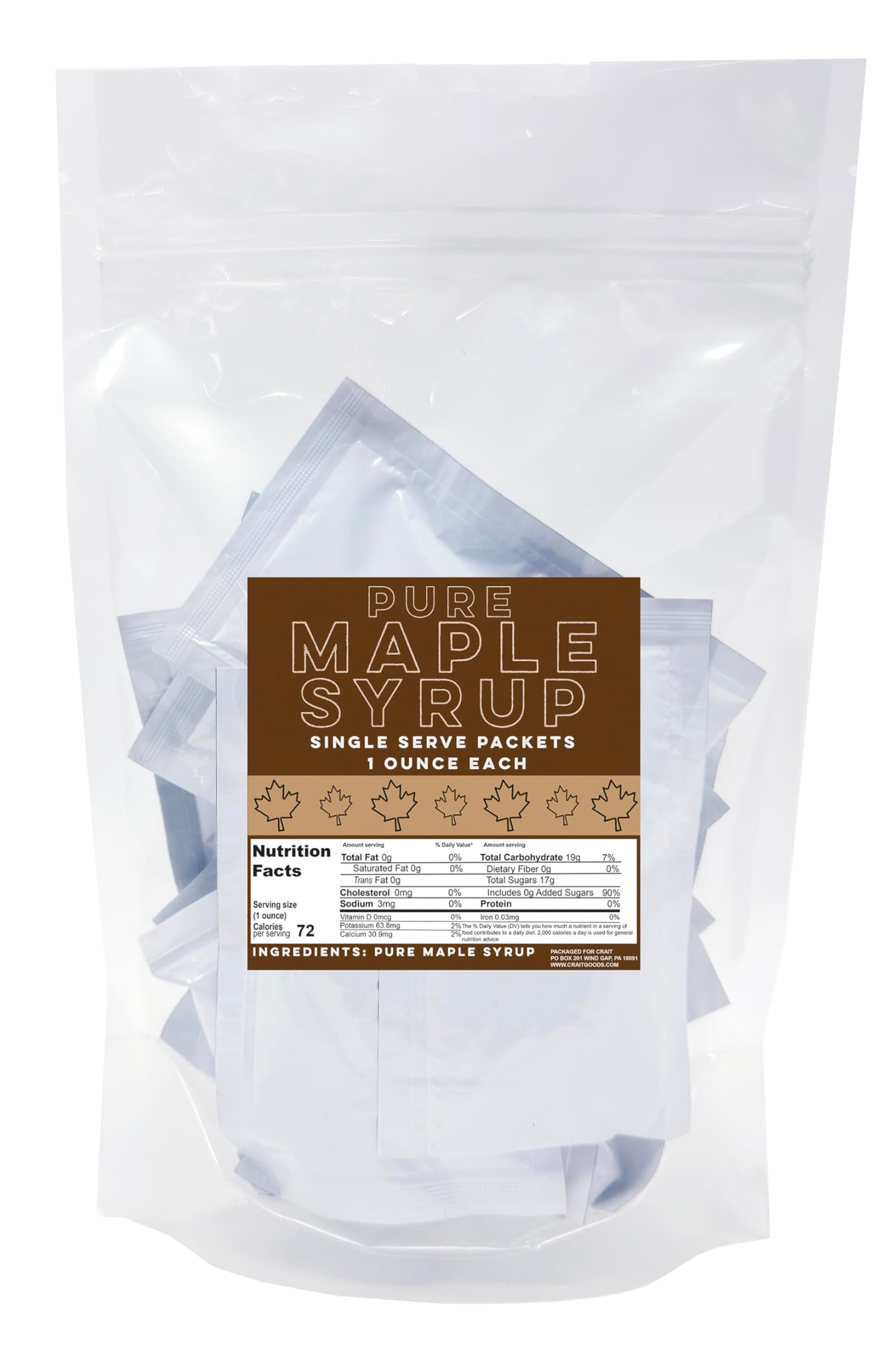 Crait 12-count pure maple syrup packets for quick breakfasts.