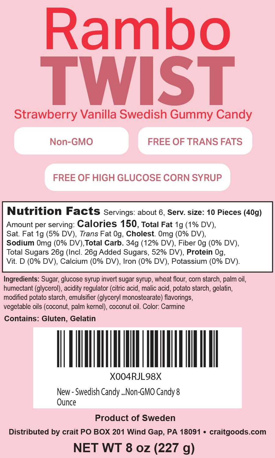 Close-up of chewy licorice texture and strawberry-vanilla flavor