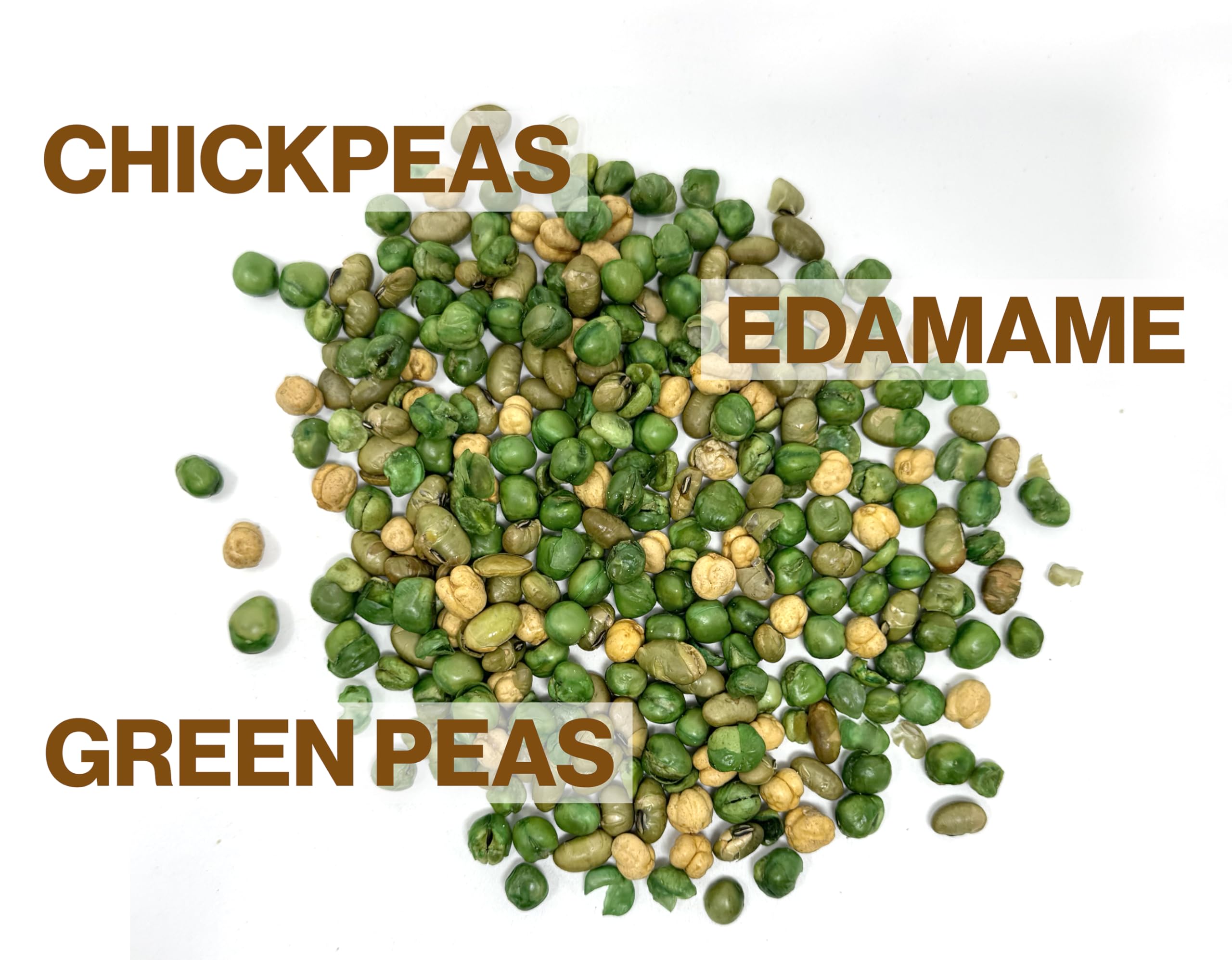 Closeup of roasted edamame and chickpeas in a Crait bag, bold crunch