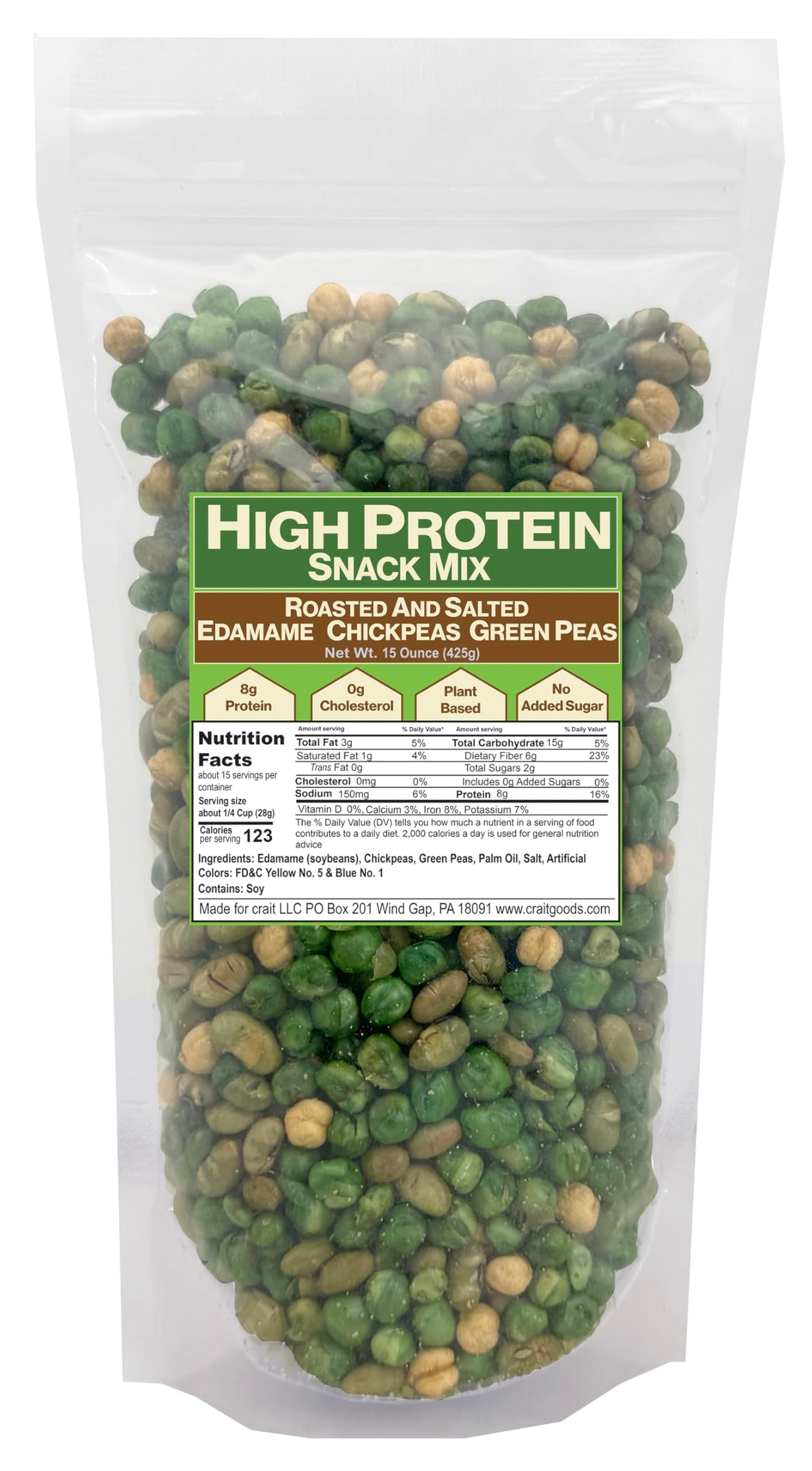 Crait Savory Snack Mix with roasted edamame, chickpeas and green peas for on-the-go protein