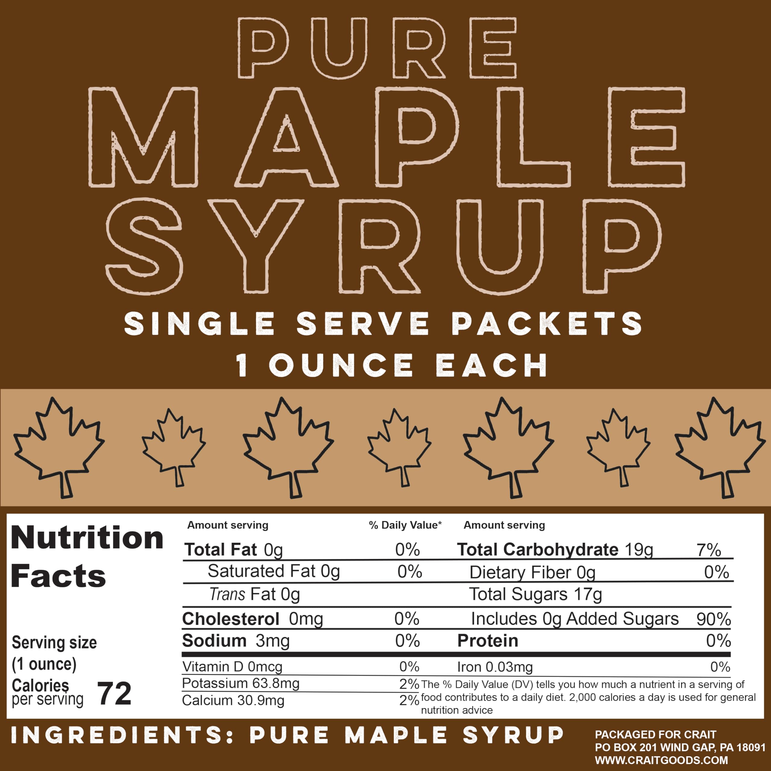 Crait single-serve 1oz maple syrup packets for on-the-go meals.