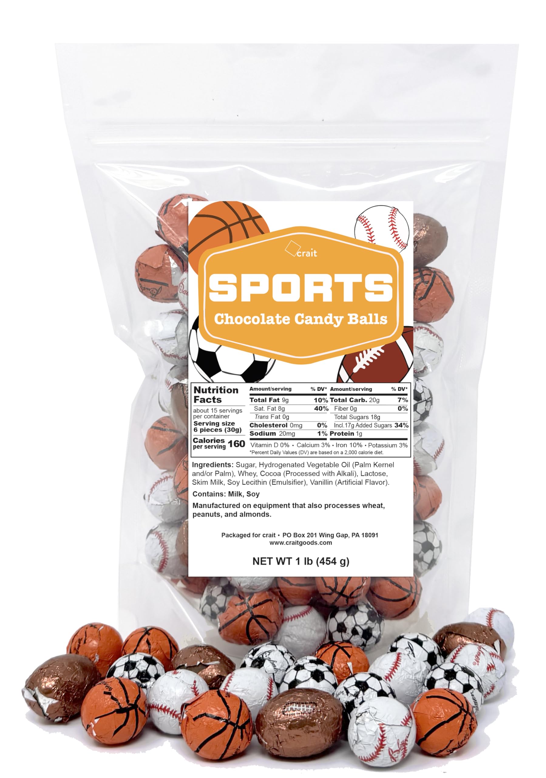 Crait Sports Chocolates 1lb bag featuring bite-size milk chocolates for game-day snacking.