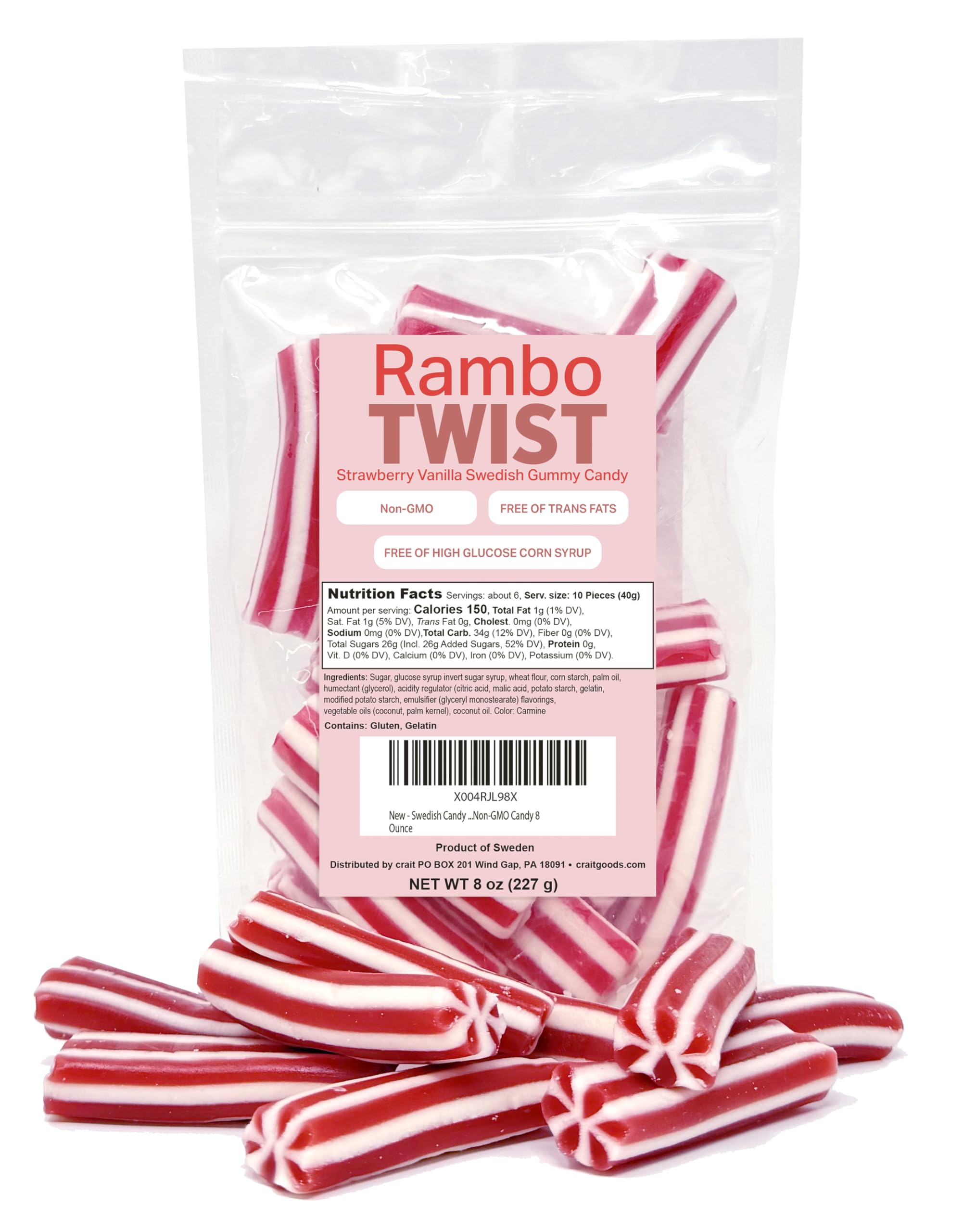 Crait Rambo Twist strawberry vanilla bites in resealable bag for freshness