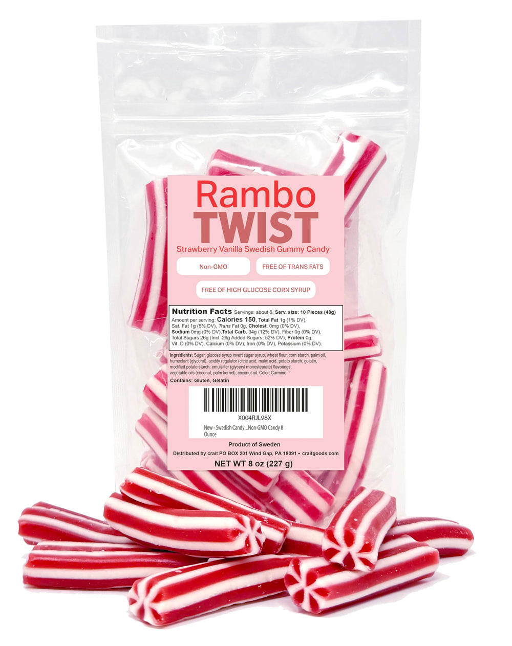 Crait Rambo Twist strawberry vanilla bites in resealable bag for freshness