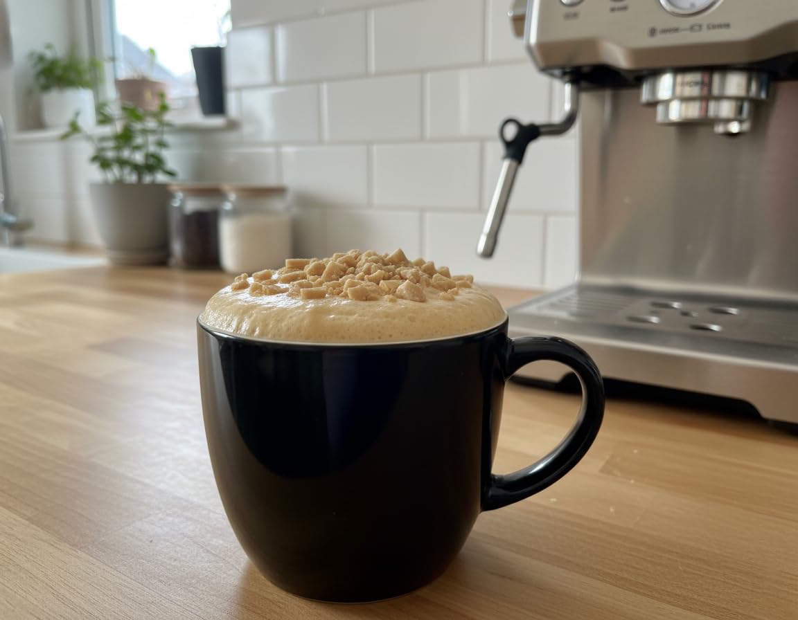 Crait toffee bits stirred into coffee frappes.