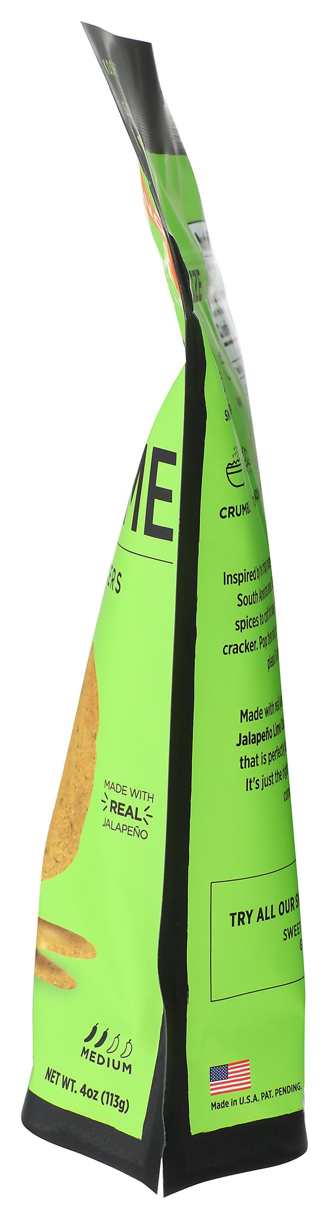 Craize Jalapeño Lime crackers beside a dipping sauce.