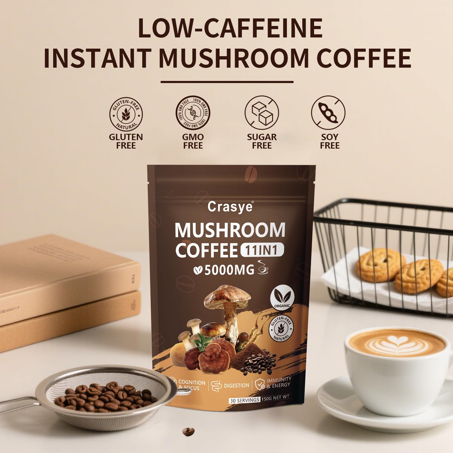 Crasye Cafe de Hongos jar offers quick, ready-to-use mushroom coffee for busy mornings