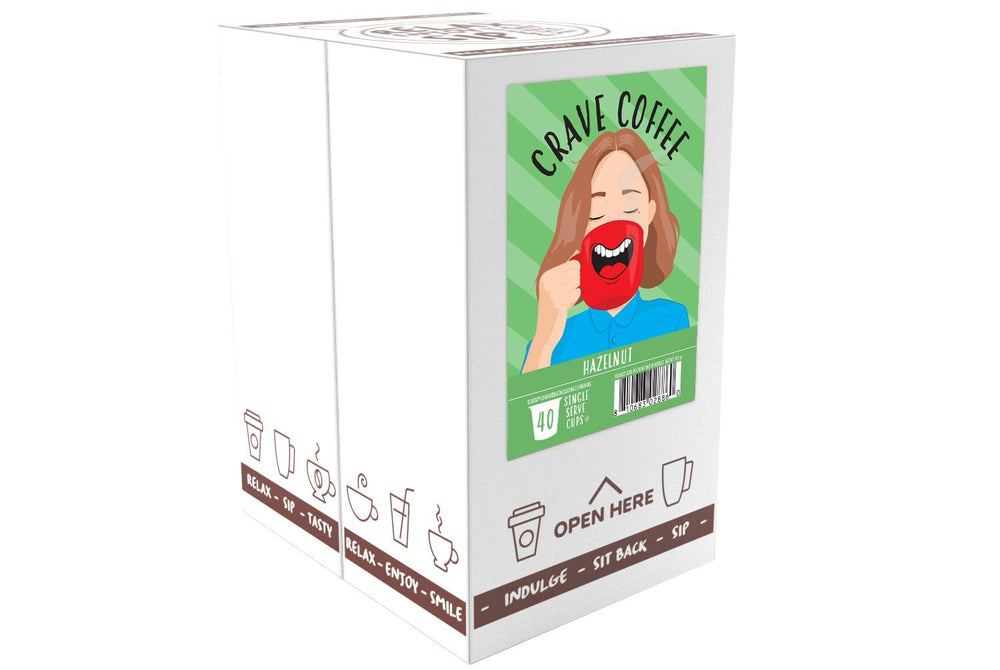 Crave Beverages hazelnut pod brew cup reveals creamy texture and inviting aroma.