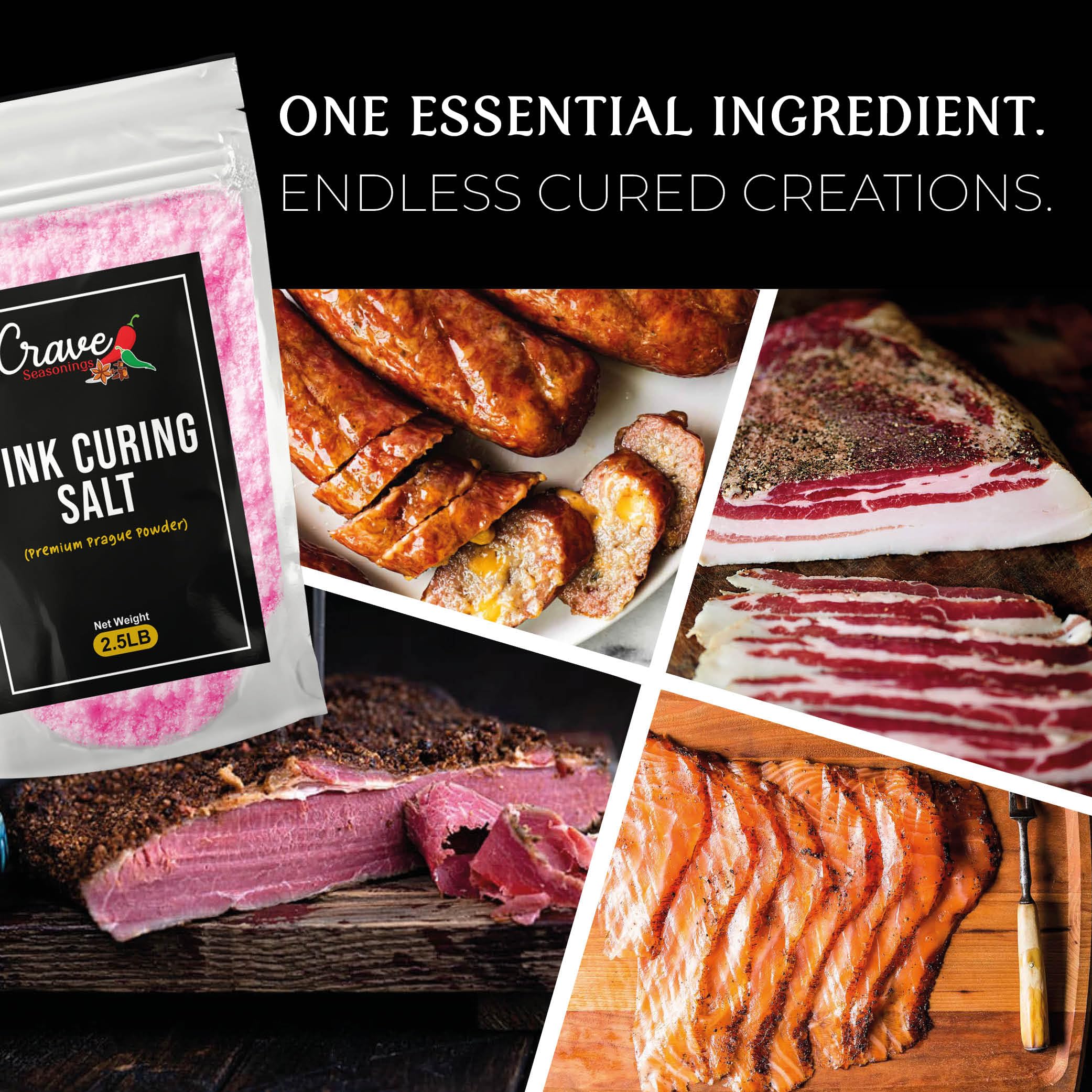 Crave Pink Curing Salt #1 made-in-usa packaging signals quality from Crave Seasonings.