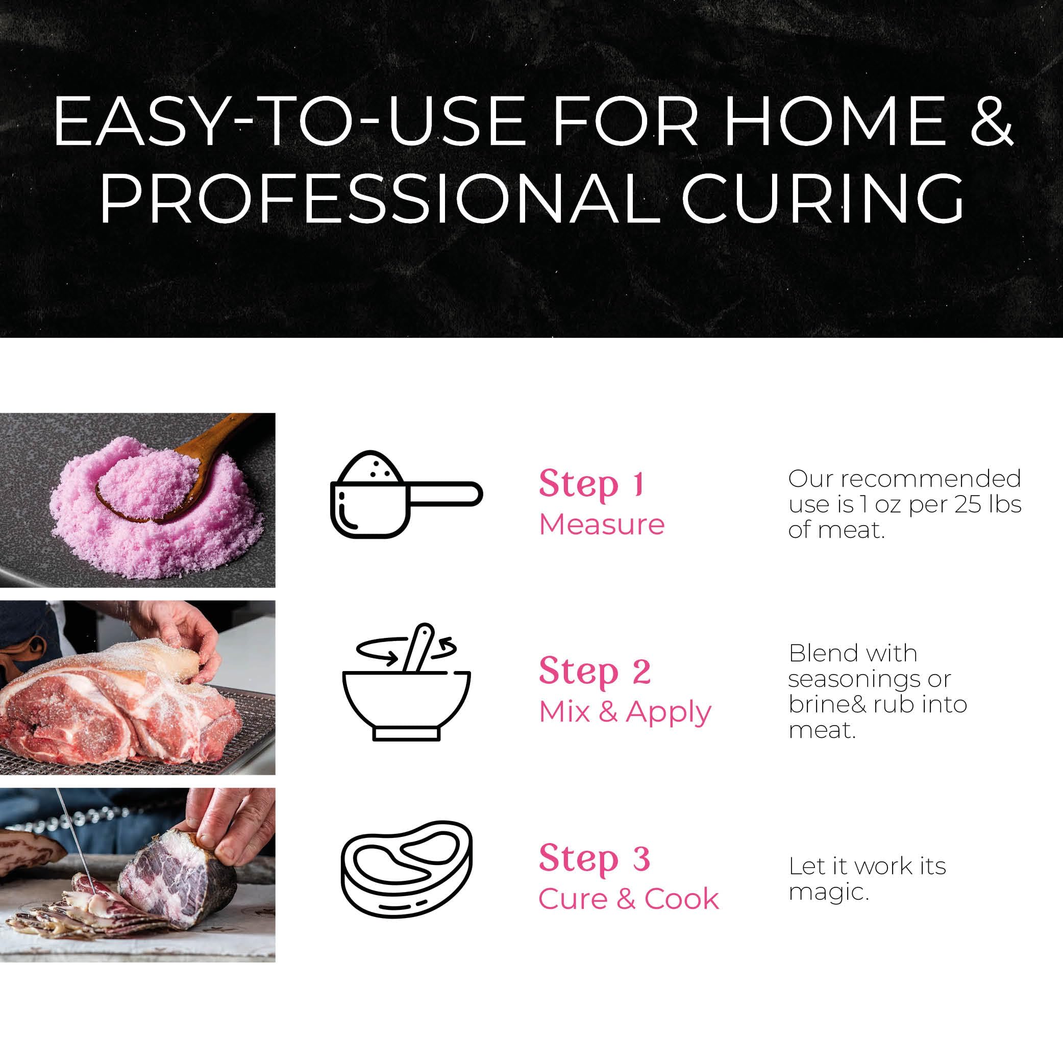 Crave Pink Curing Salt #1 resealable-bag keeps freshness and easy measuring.