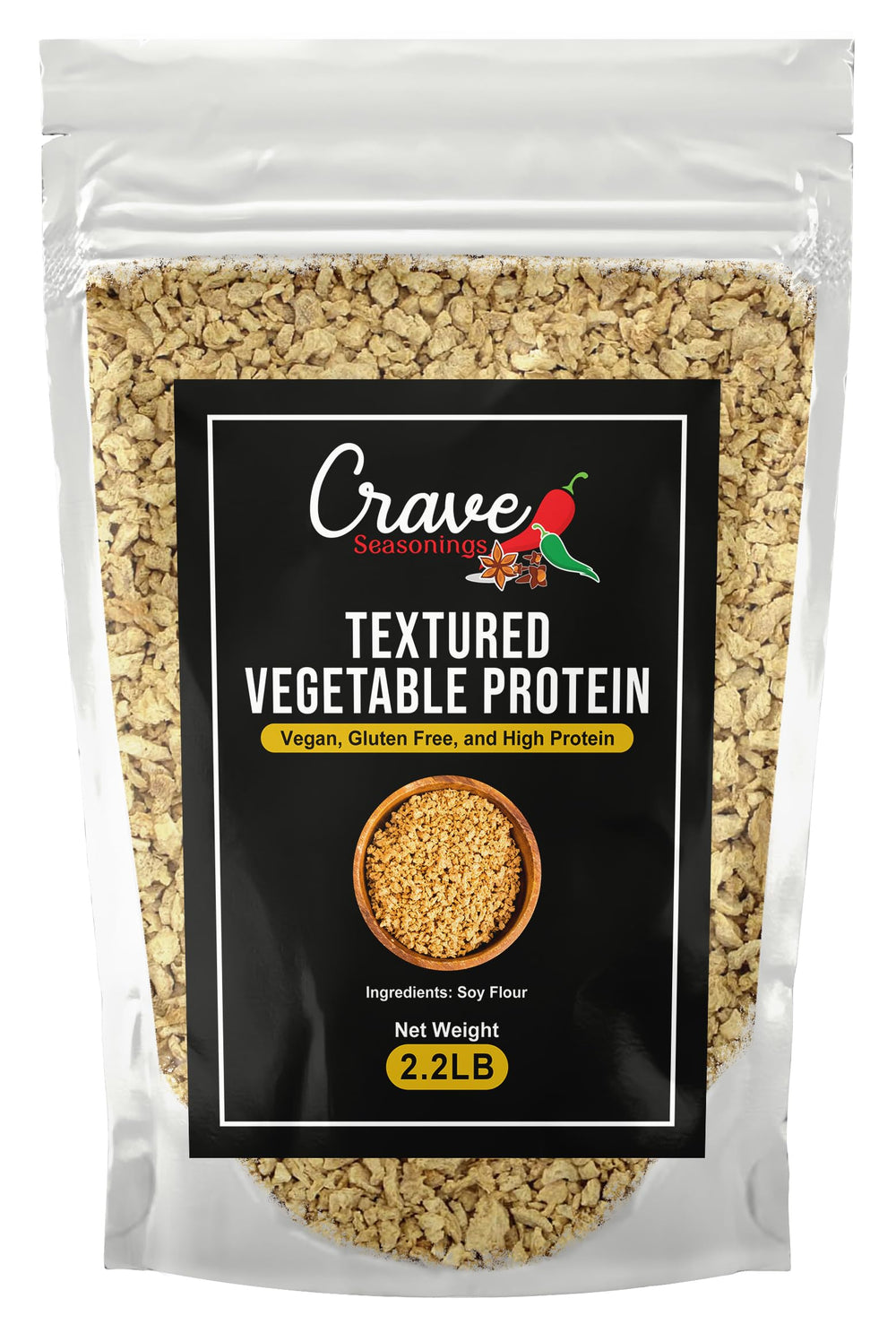 Crave Textured Vegetable Protein bag front view for a versatile plant-based staple