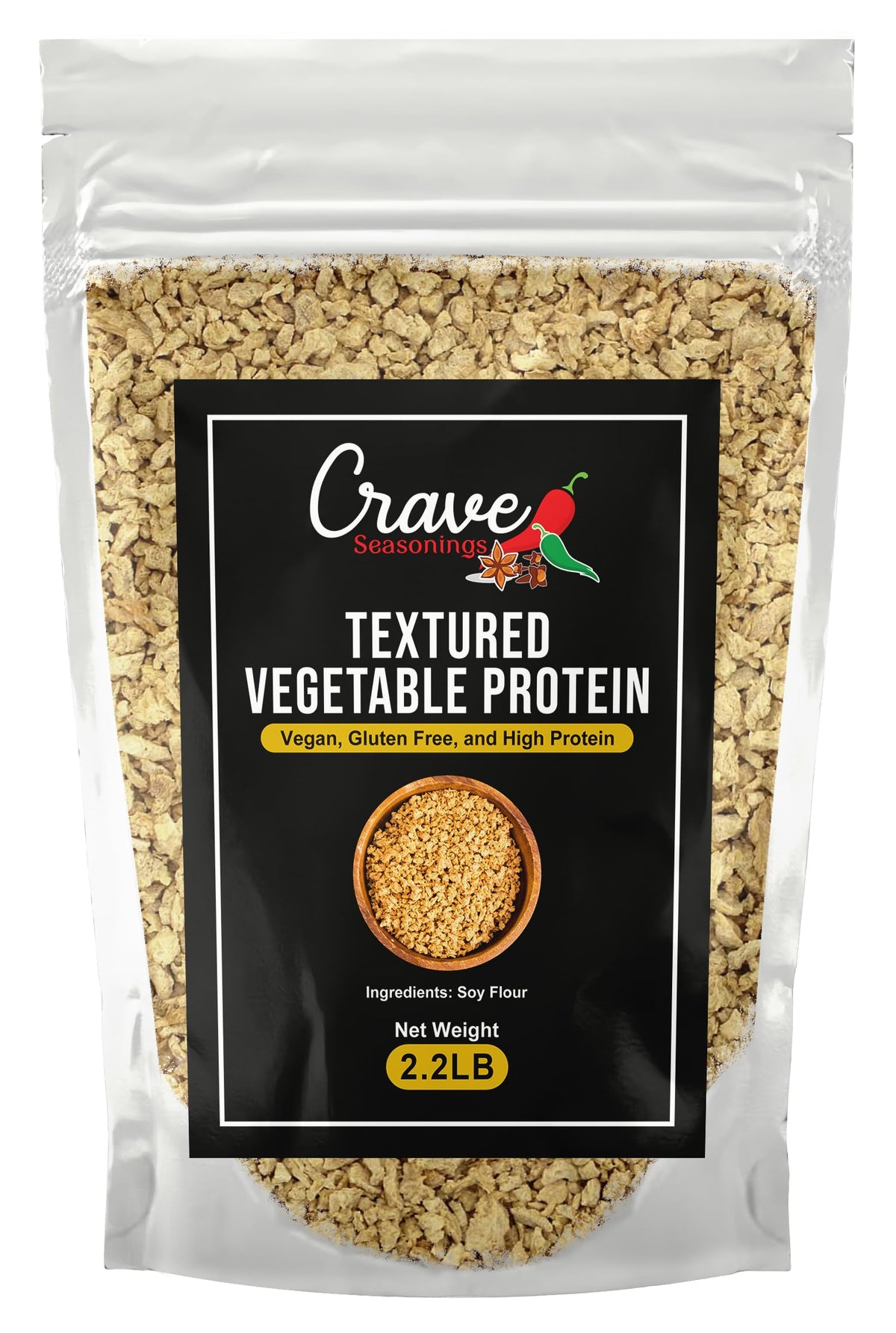Crave Textured Vegetable Protein bag front view for a versatile plant-based staple